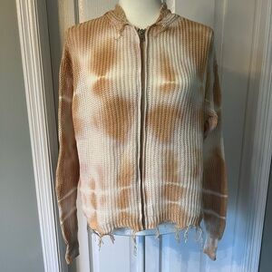Elan Tye-Dye Fringed Zip Cardigan - Size Small